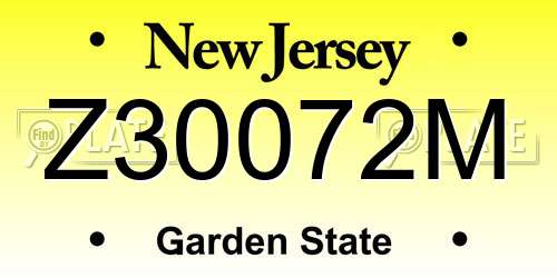 Z30072M New Jersey License Plate