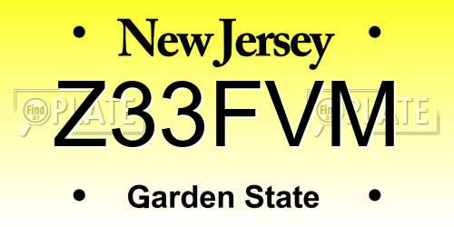 Z33FVM New Jersey License Plate