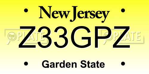 Z33GPZ New Jersey License Plate
