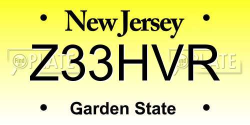Z33HVR New Jersey License Plate