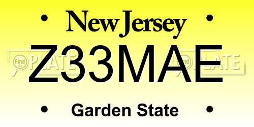 Z33MAE New Jersey License Plate