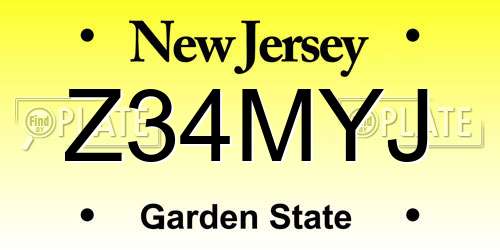 Z34MYJ New Jersey License Plate