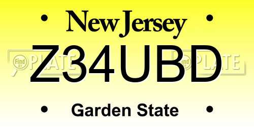 Z34UBD New Jersey License Plate