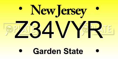 Z34VYR New Jersey License Plate
