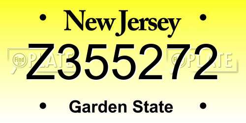 Z355272 New Jersey License Plate