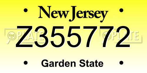 Z355772 New Jersey License Plate