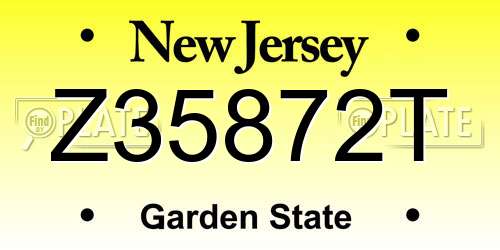 Z35872T New Jersey License Plate