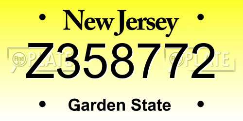 Z358772 New Jersey License Plate