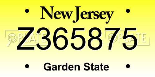 Z365875 New Jersey License Plate