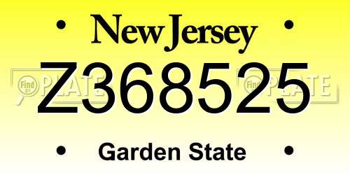 Z368525 New Jersey License Plate