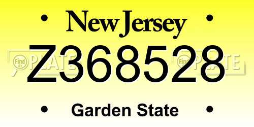 Z368528 New Jersey License Plate