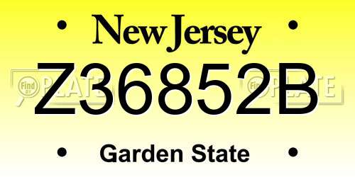 Z36852B New Jersey License Plate