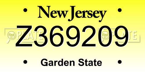 Z369209 New Jersey License Plate