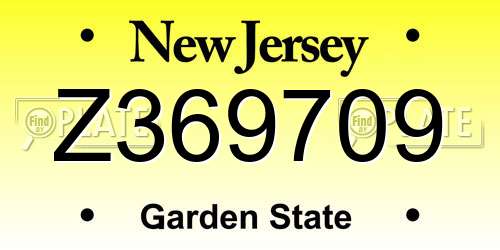 Z369709 New Jersey License Plate