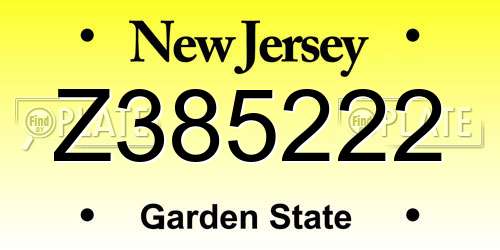 Z385222 New Jersey License Plate