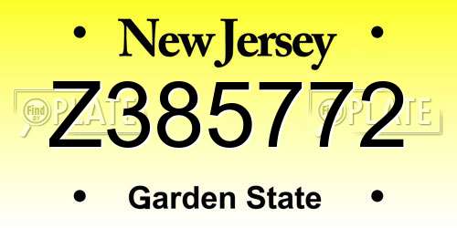 Z385772 New Jersey License Plate