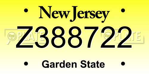 Z388722 New Jersey License Plate