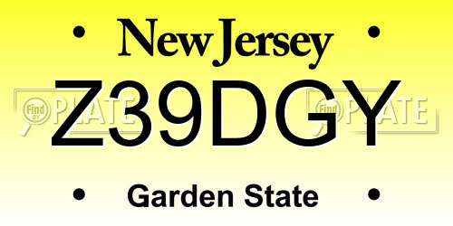 Z39DGY New Jersey License Plate