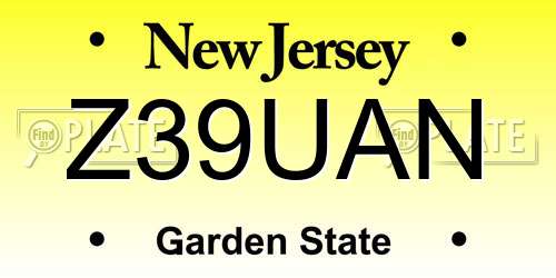 Z39UAN New Jersey License Plate