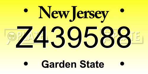 Z439588 New Jersey License Plate