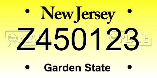 Z450123 New Jersey License Plate