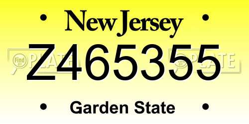 Z465355 New Jersey License Plate