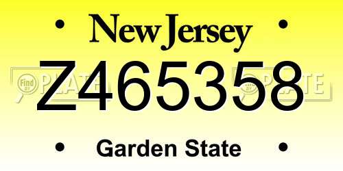 Z465358 New Jersey License Plate