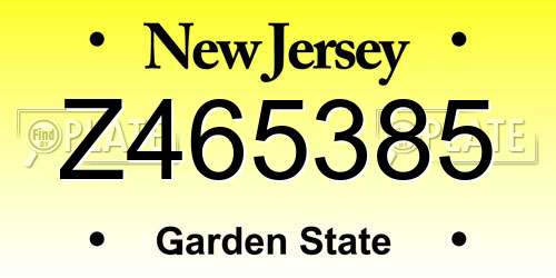 Z465385 New Jersey License Plate
