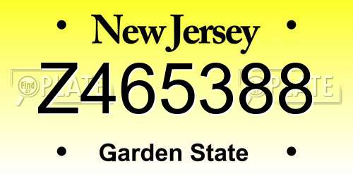 Z465388 New Jersey License Plate