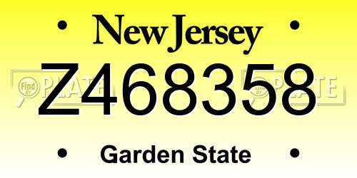 Z468358 New Jersey License Plate