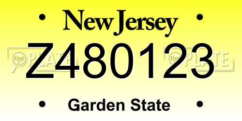 Z480123 New Jersey License Plate
