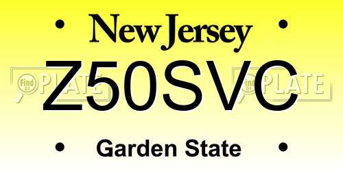 Z50SVC New Jersey License Plate