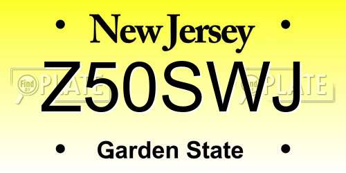 Z50SWJ New Jersey License Plate