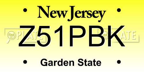 Z51PBK New Jersey License Plate