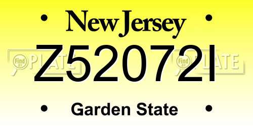 Z52072I New Jersey License Plate