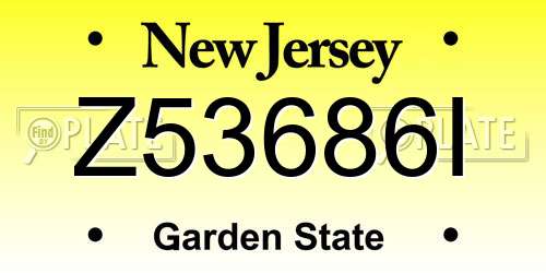 Z53686I New Jersey License Plate