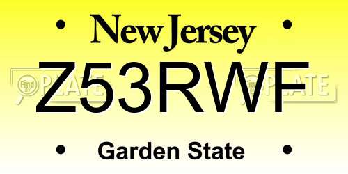 Z53RWF New Jersey License Plate