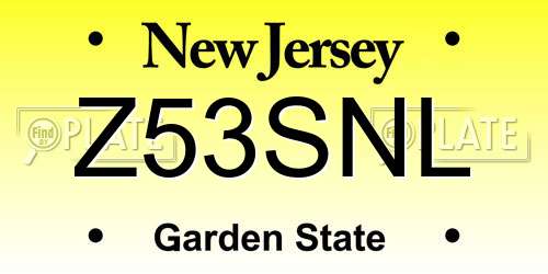 Z53SNL New Jersey License Plate