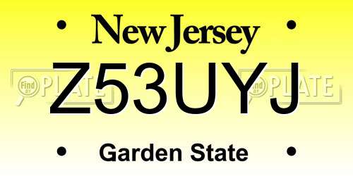 Z53UYJ New Jersey License Plate
