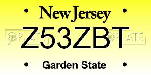 Z53ZBT New Jersey License Plate