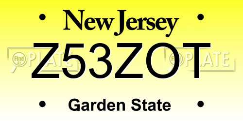 Z53ZOT New Jersey License Plate