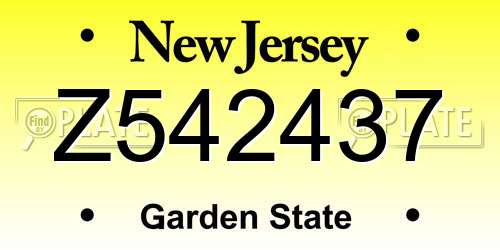 Z542437 New Jersey License Plate