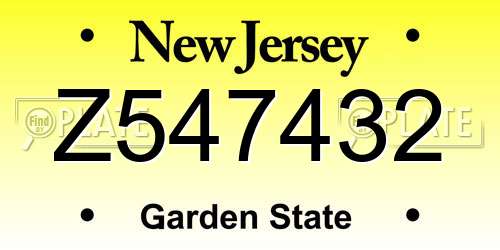 Z547432 New Jersey License Plate