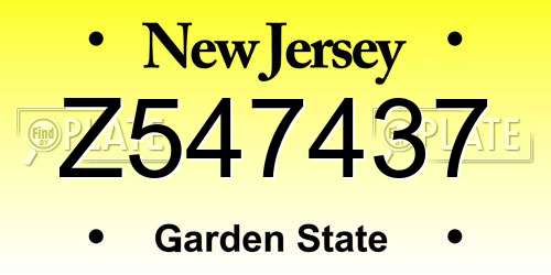 Z547437 New Jersey License Plate
