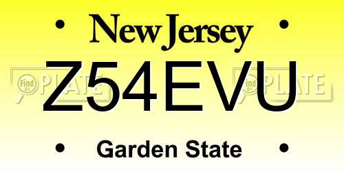 Z54EVU New Jersey License Plate
