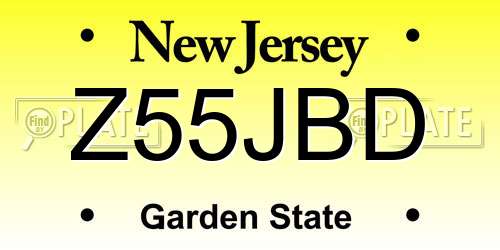 Z55JBD New Jersey License Plate