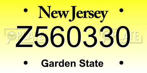 Z560330 New Jersey License Plate