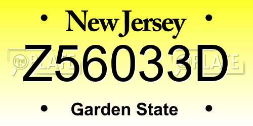Z56033D New Jersey License Plate