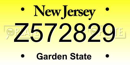 Z572829 New Jersey License Plate