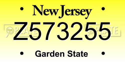 Z573255 New Jersey License Plate